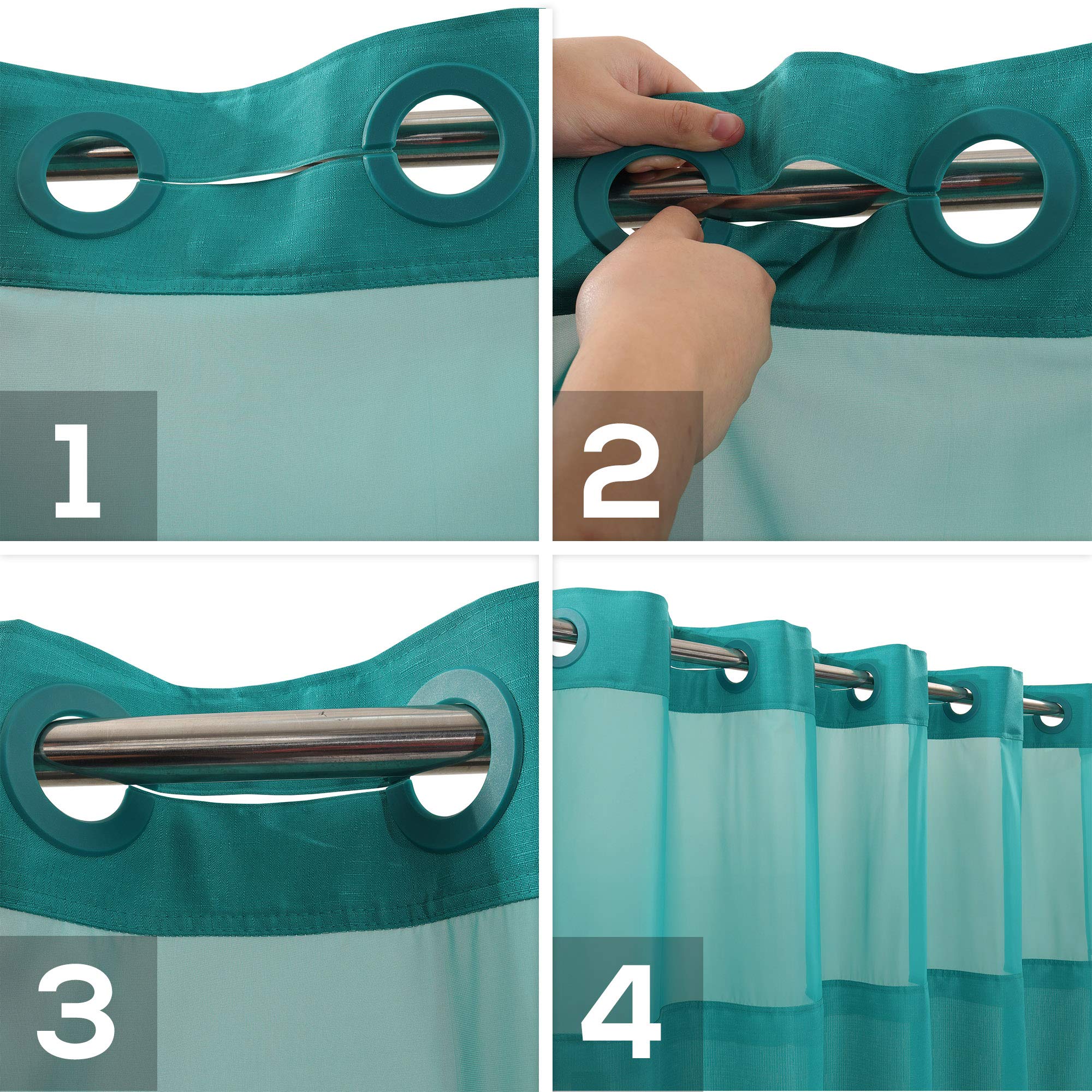 No Hook Slub Textured Shower Curtain with Snapin PEVA Liner Set 71