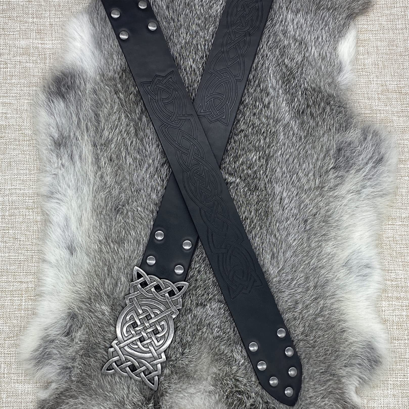 Średniowieczny celtycki pasek węzłowy ze skóry, pasek rycerski z wytłoczonym wikingem, pasek Vintage LARP na akcesoria kostiumowe cosplay, czarny