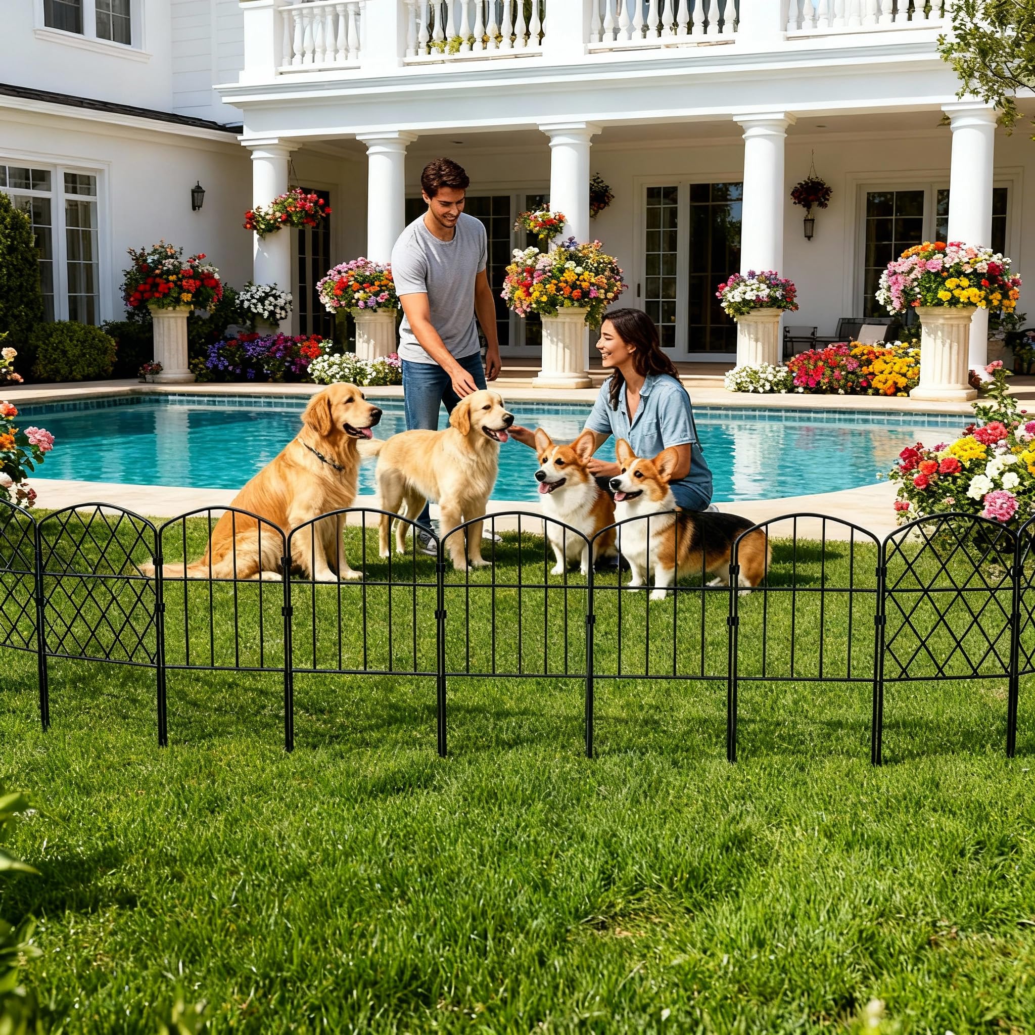 LZQ Dekorativer Gartenzaun Metall Steckzaun, Tierbarriere Zaun ohne Graben, Beetzaun Gitterzaun für Garten Hof, Tierzaun modularer Metallzaun Patio-Grenze Hundezaun Tier Barriere 25er Set, Typ D