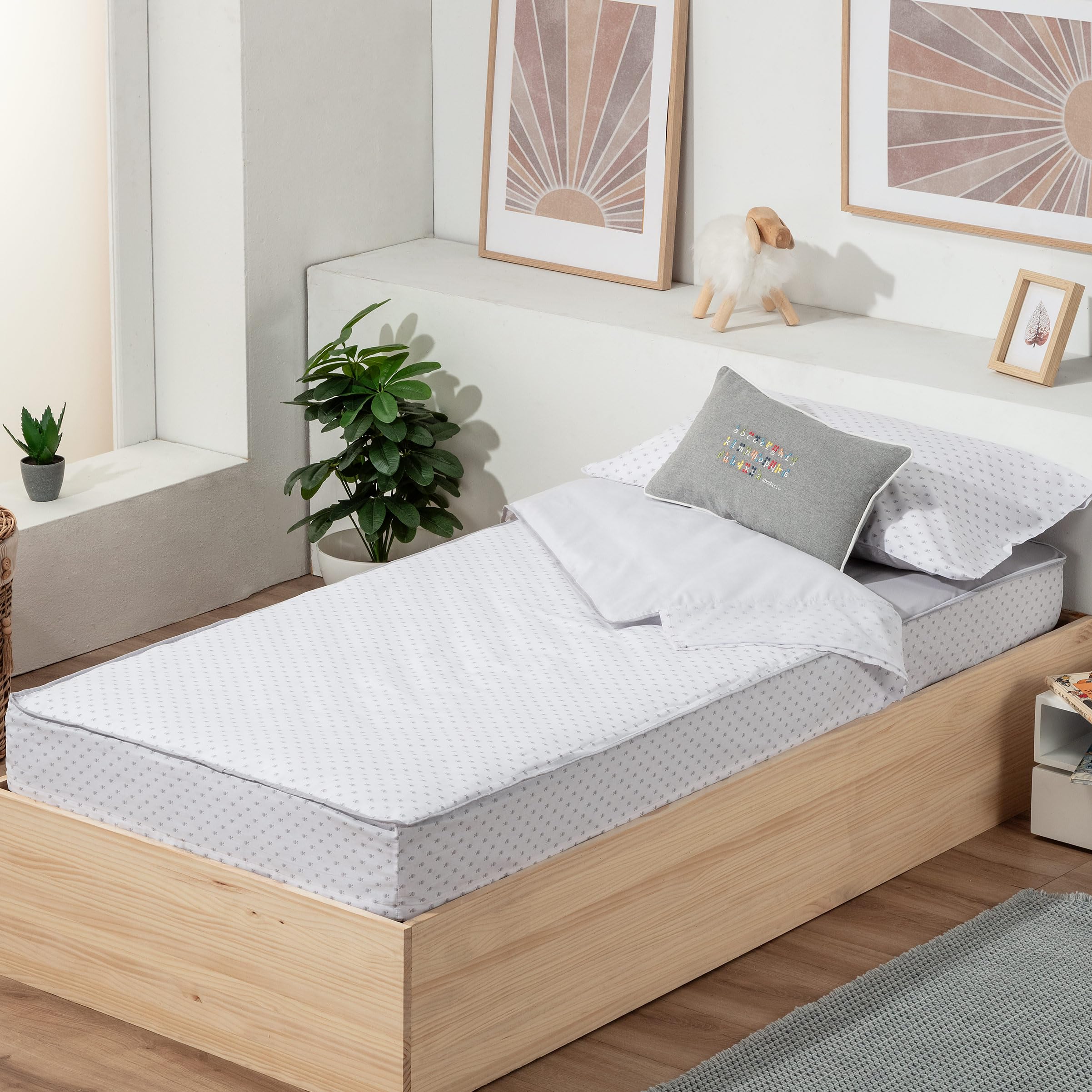 Saco Nórdico Junior 128 Manterol | Saco Cama Infantil con Cremallera Doble Carro | Diseño Peces Divertido | Funda de Almohada Reversible | Cama 90 cm | C12 Fondo Blanco y Peces Gris