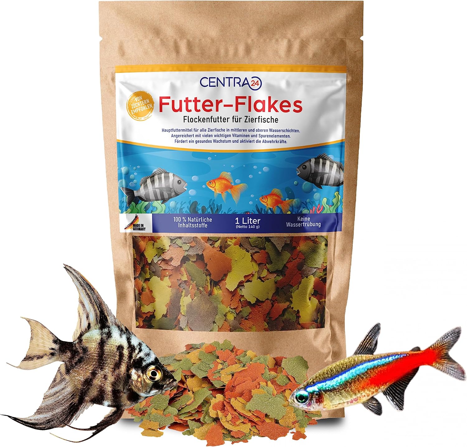 Centra24 Premium Fischfutter 1 L, Futterflocken, Flocken – Hauptfutter für alle Zierfische mit Vitaminen ohne Konservierungsstoffe, Aquarium, Süßwasserfische Centra24 Premium Fischfutter 1 L, Futterflocken, Flocken – Hauptfutter für alle Zierfische mit Vitaminen ohne Konservierungsstoffe, Aquarium, Süßwasserfische