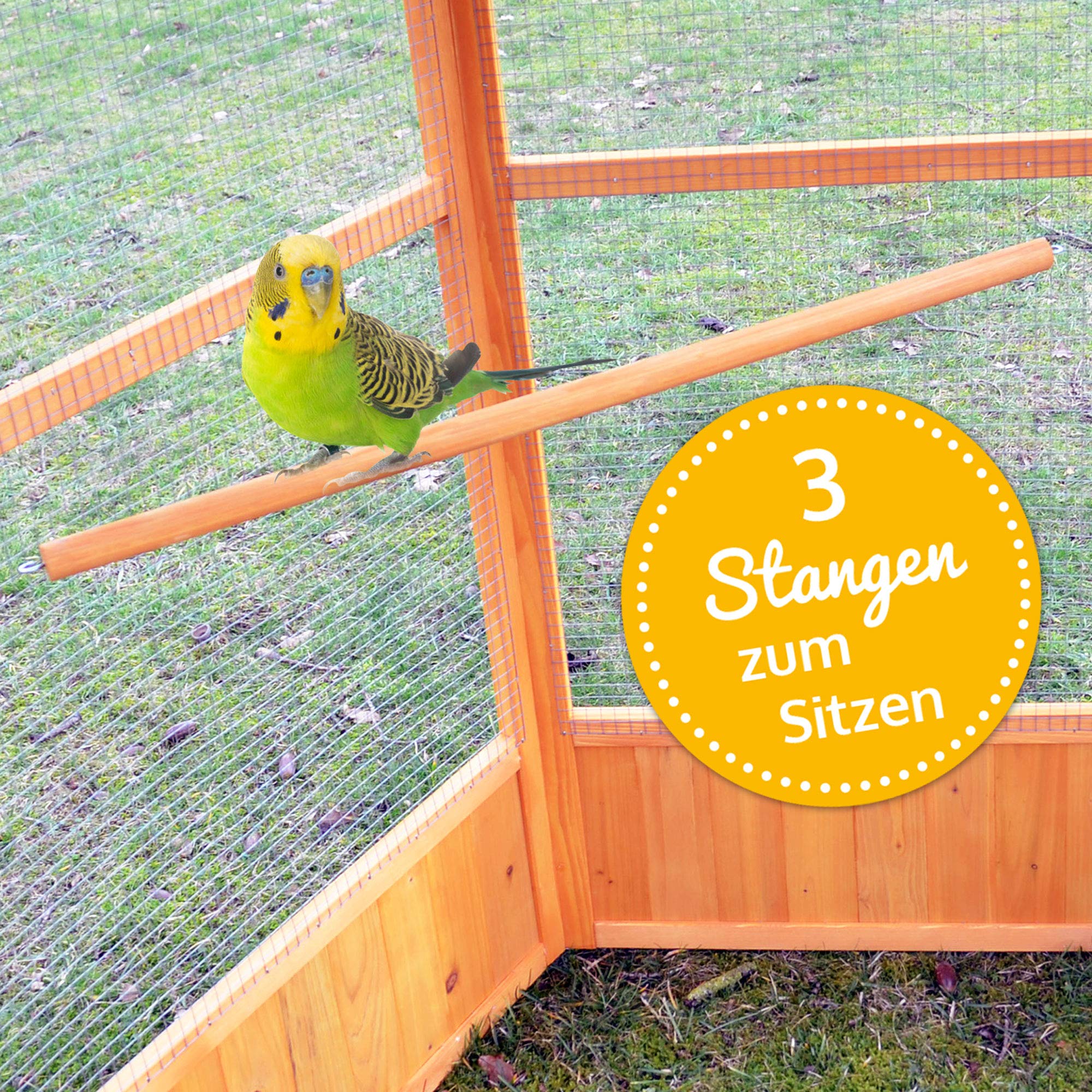 zooprinz Vogelkäfig aus Holz – Vogelvoliere mit Sitzstangen | Vogelkäfig aus Vollholz und verzinktem Draht – mit Sitzstangen für Vögel, Garten, Balkon & Terrasse