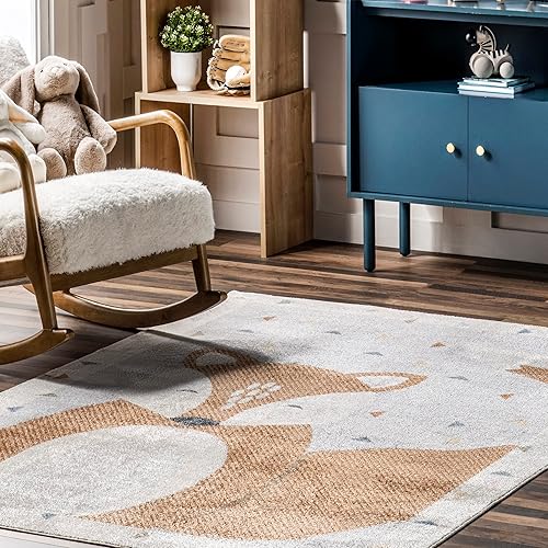 Miniatura 8 de nuLOOM Talia Bashful Fox - Alfombra lavable a máquina para niños, 5 x 8 pies, color beige