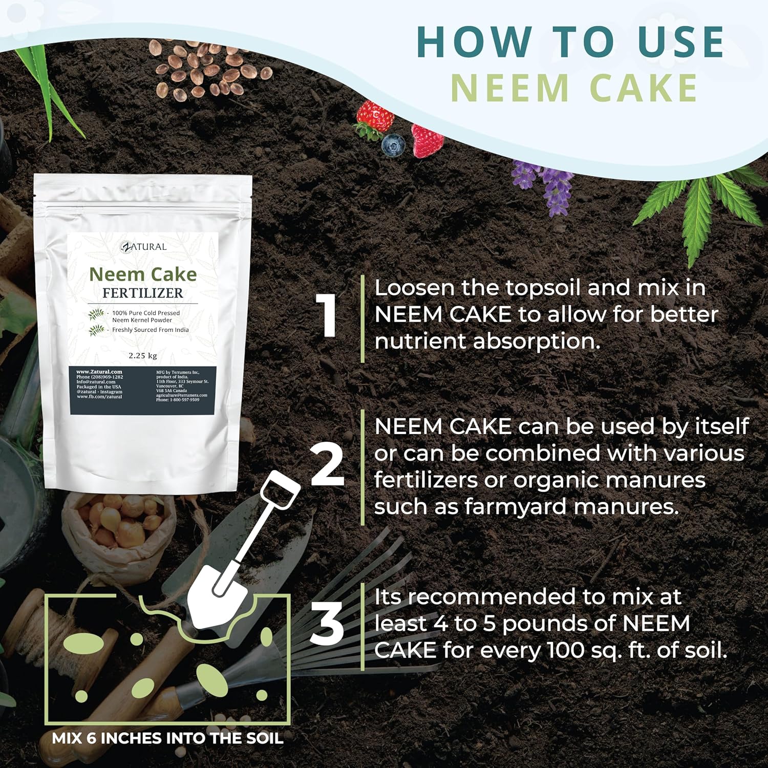 Zatural Natural Neem Cake Powder | Premium Organic Soil Conditioner & Plant Fertilizer | Azadirachta Indica Seed Meal (5 Pounds)