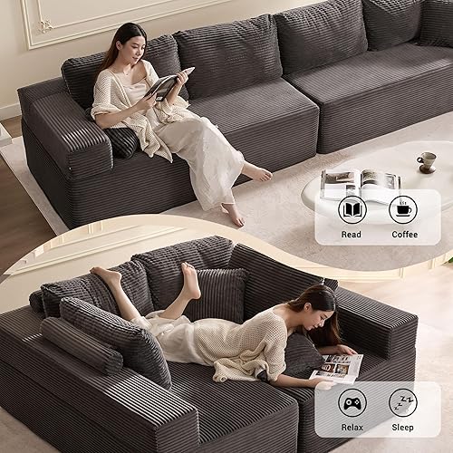 Miniatura 6 de Sillón tumbona, sofá deshuesado para sala de estar y dormitorio, juego de sofás cama sillas de lectura, de pana, color gris