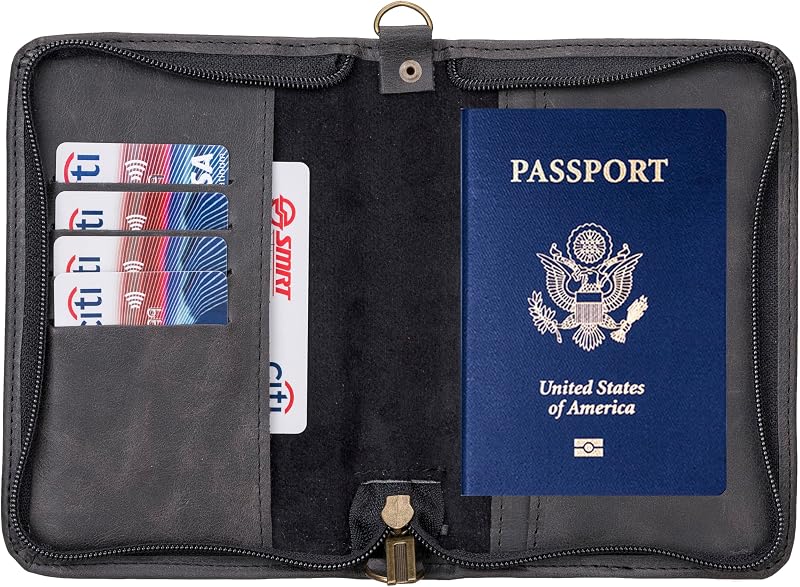 Personalized Leather Passport Holder for Travel Family with Card Slots | Full Grain Leather Custom Passport Case, Black, Brown, Purple & Medium, Large