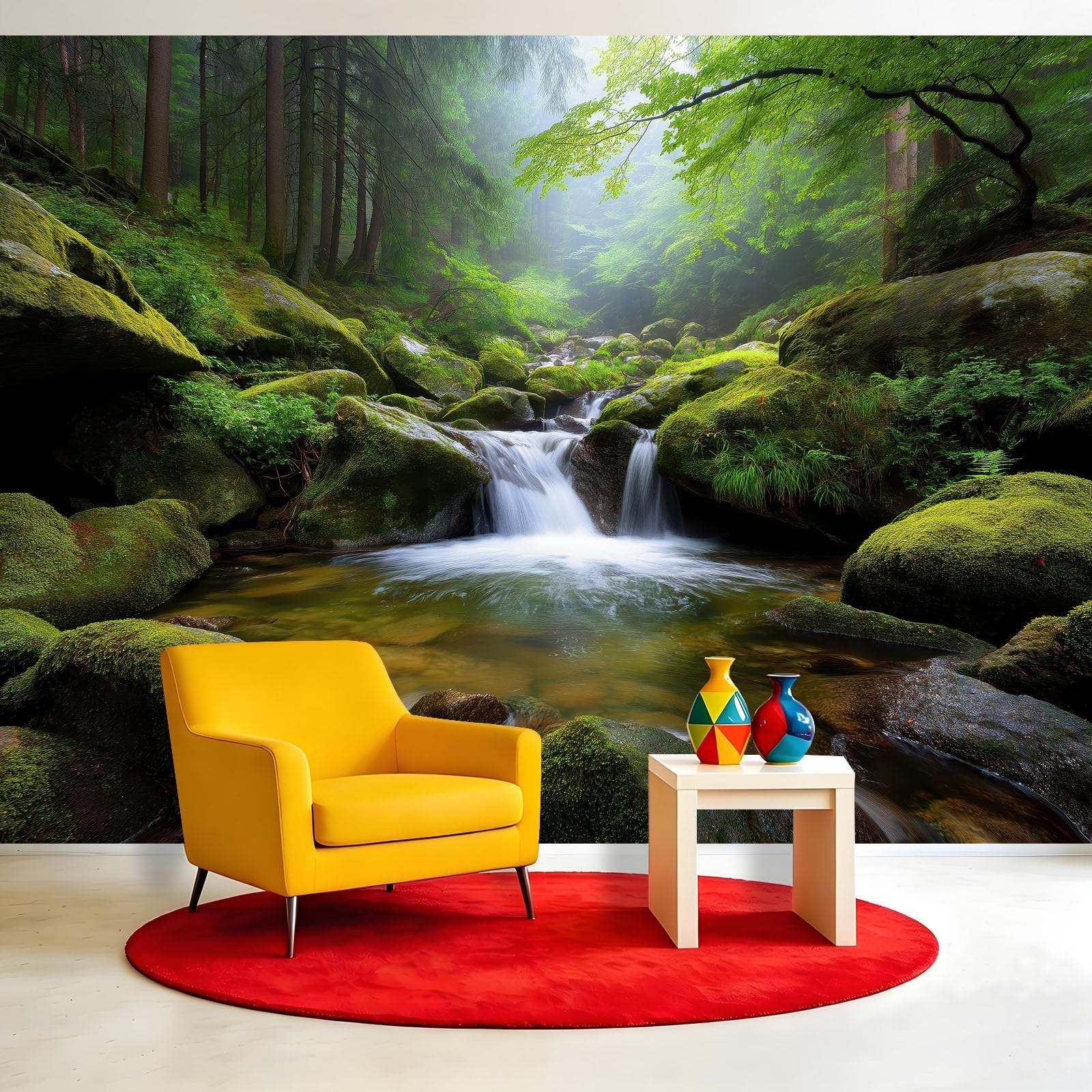Fototapeta z włókniny, natura, krajobraz, las, 200 x 140 cm – fototapeta do sypialni, salonu, tapeta na fizelinie XXL, tapeta ścienna z motywem, dekoracja ścienna – roślina strumień, drzewa