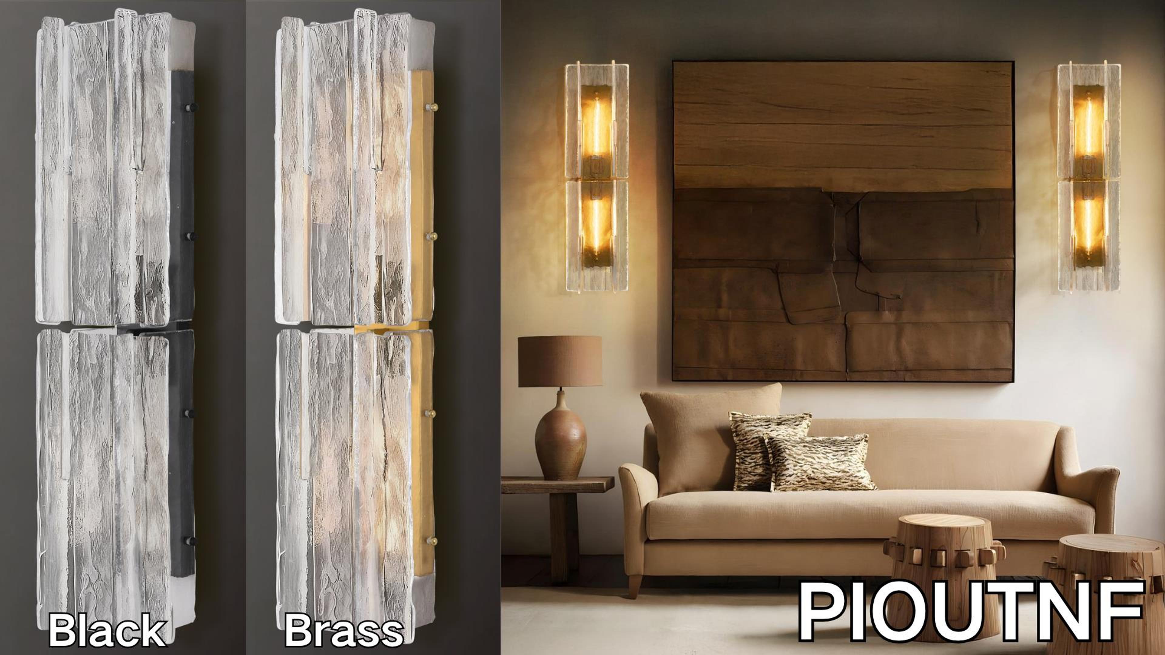 Image of Modern Black Wall Sconce,30in Large Clear Glass Wall Sconces with Water Ripple Glass,Indoor Hardwired Wall Sconces for Large Spaces,for Living Room,Hallway,Stairway Sconces Wall Lighting,Included E26