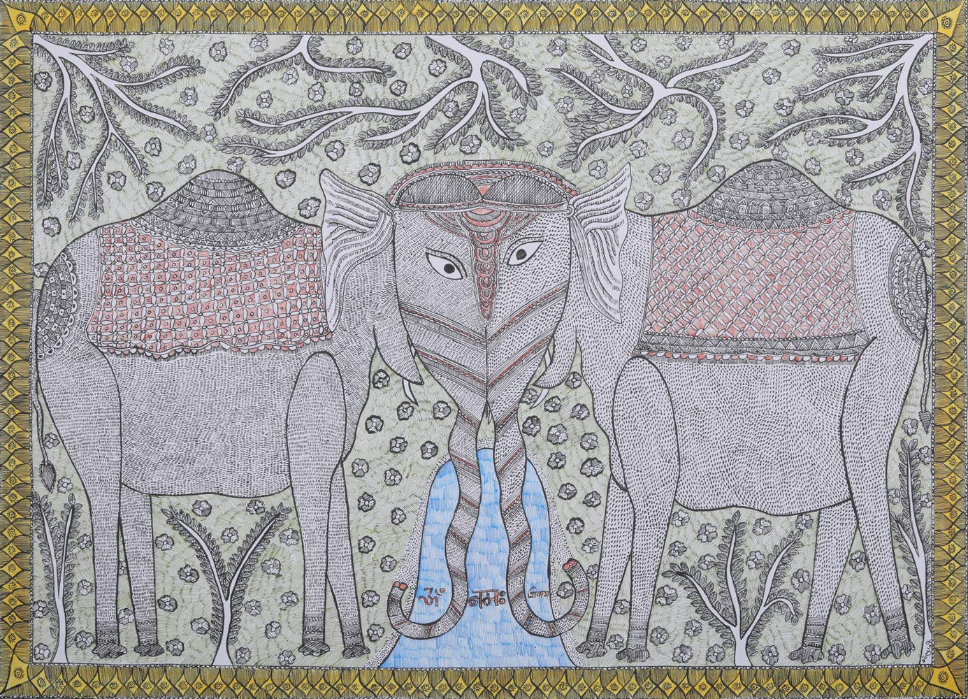 Peinture éléphant Shiva art Madhubani une histoire de dévotion
