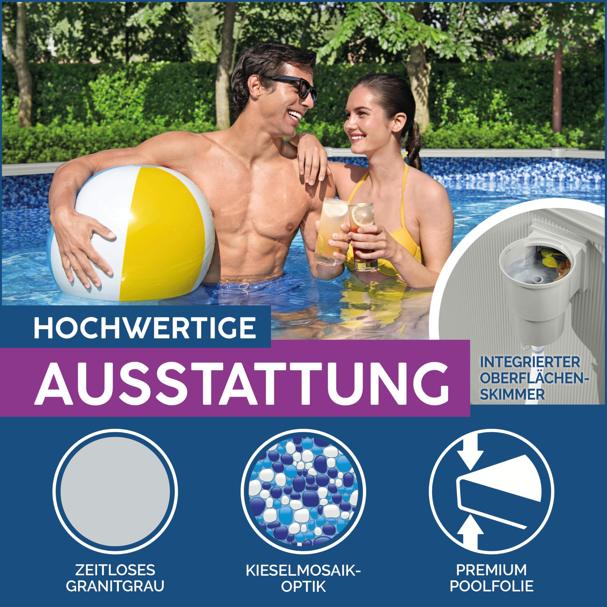 Bestway Hydrium Stahlwandpool Komplett-Set mit Sandfilteranlage 500 x 360 x 120 cm, grau, rund