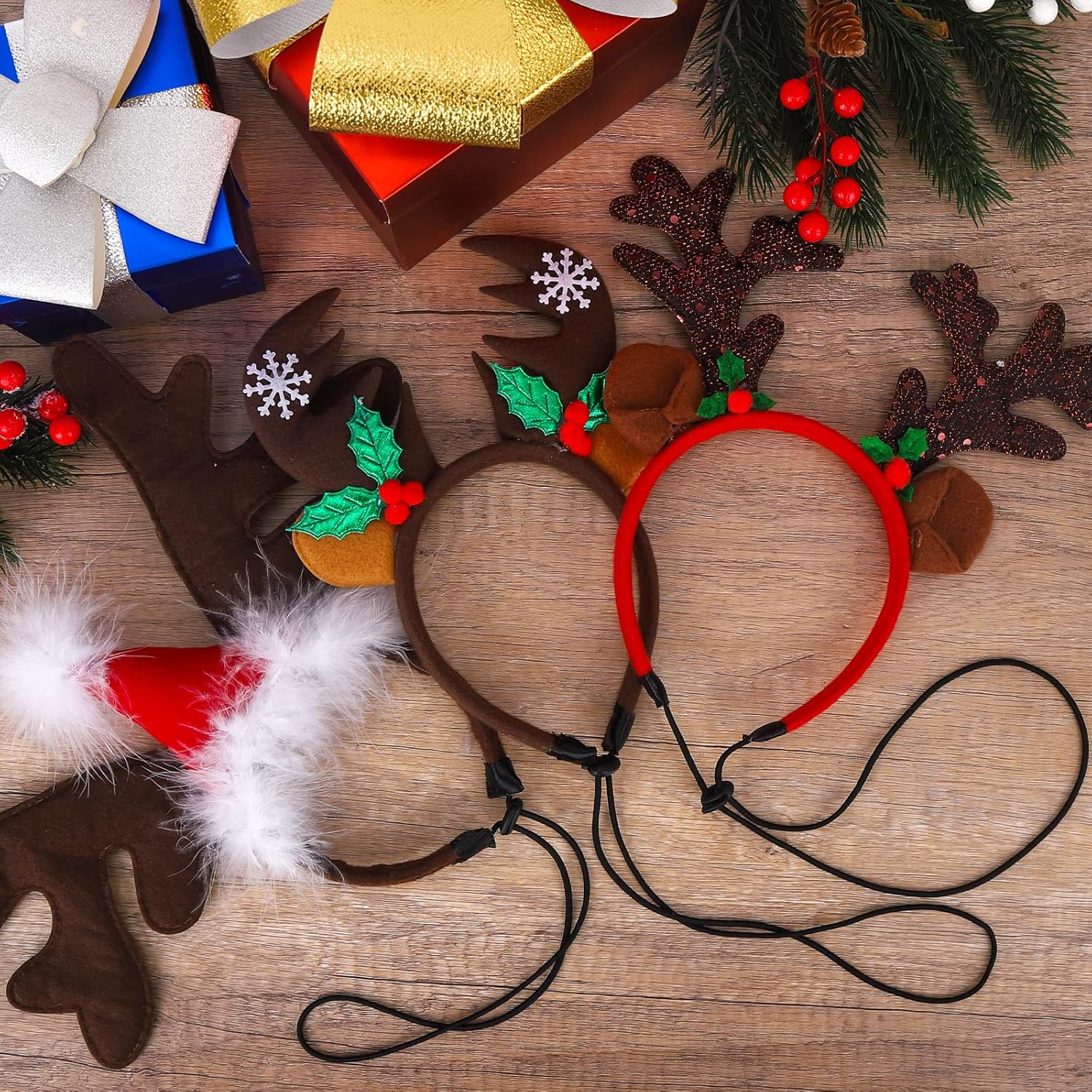 Gukasxi 3 Pieces Christmas Pet Headband Set Dog Headbands Christmas Elk Reindeer Antler Headband Christmas Hair Accessory Party Costume Accessories 4