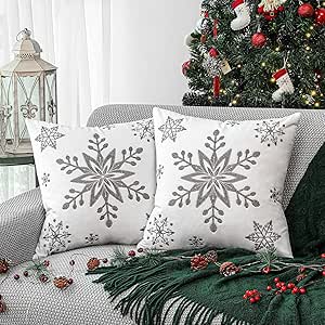 Lewondr White Snowflake Pillow Covers