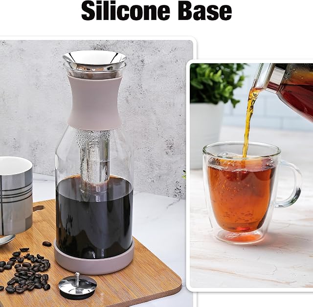 Eparé Bundle: Cold Brew Coffee Maker & Set of 2 13 oz Glass Coffee Mugs - Iced Tea Fruit Infuser 1.7 L Infused Ice Coldbrew Kit with Filter & Double Wall Clear Glasses Insulated Glassware With Handle