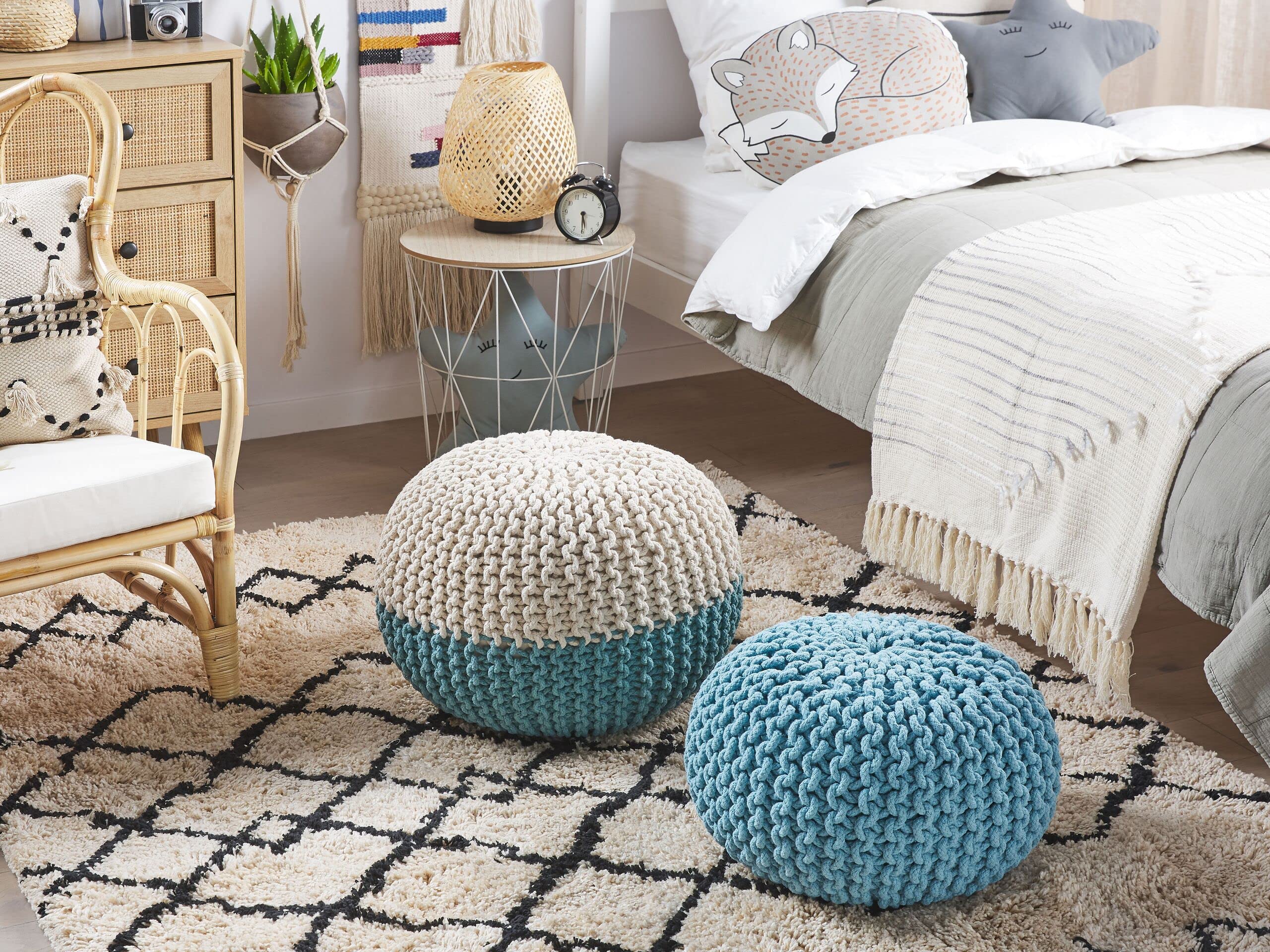 Beliani Pouf poggiapiedi in tessuto azzurro 40 x 25 cm