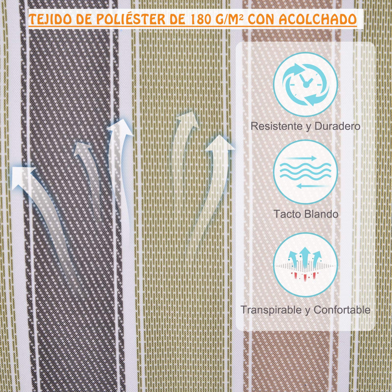 Outsunny Sedia sospesa a righe amaca con cuscino poggiatesta per interno esterno 100 x 106 cm Carico massimo 105 kg