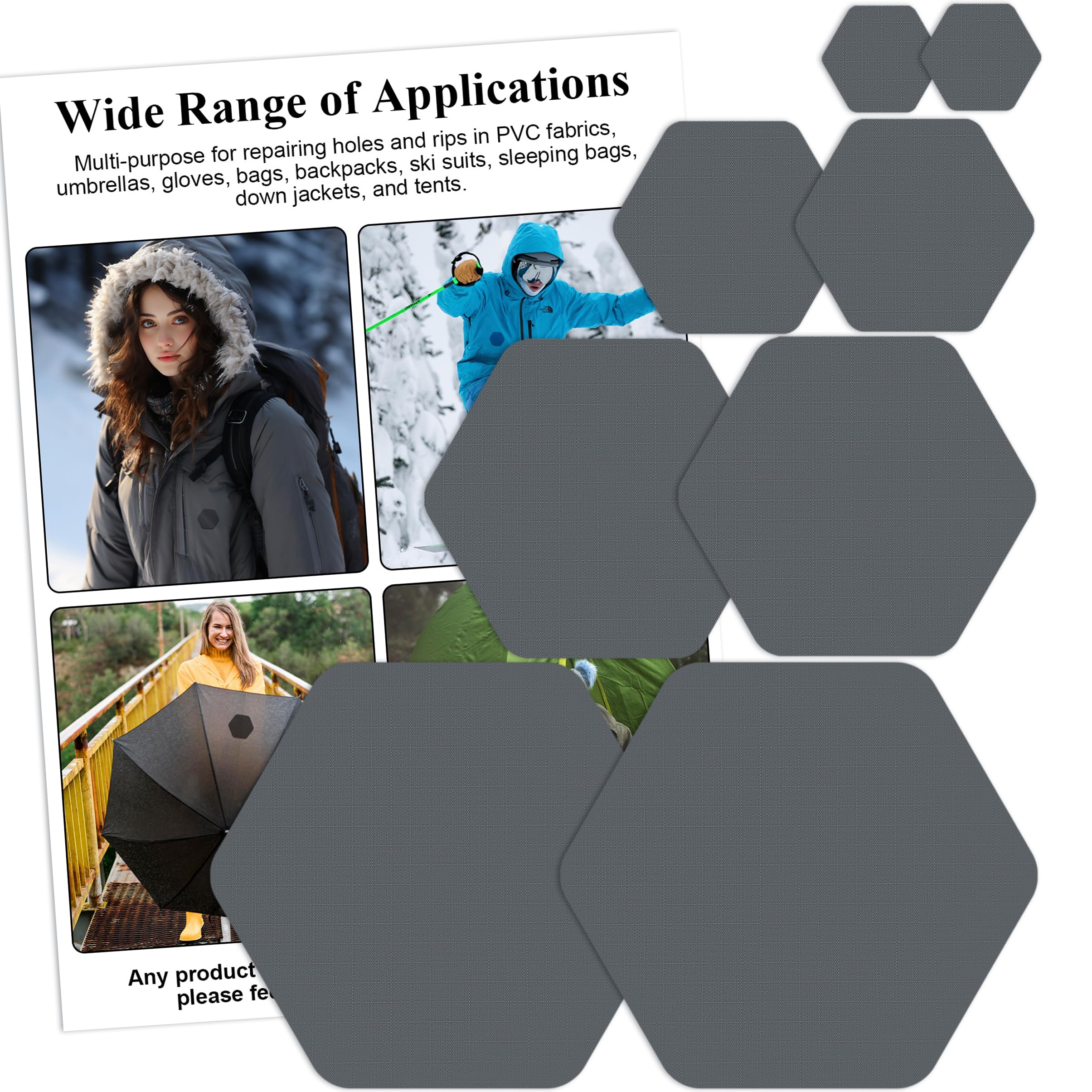 TXSN Down Jacket Repair Patches, Self Adhesive Nylon Repair Patch, Pre-Cut Waterproof Repair Patches for Down Jackets Coats Clothing Tents Sleeping Bags, Grey 8pcs