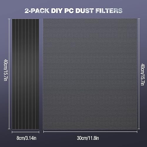 Miniatura 4 de MoKo 400x300mm Filtro de malla antipolvo para gabinete de PC DIY, [2 paquetes] Filtro de polvo magnético a prueba de polvo de PVC, rejilla de malla