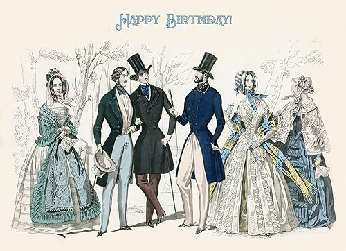 PIXILUV Tarjeta de felicitación de feliz cumpleaños  Hombres y mujeres de la década de 1850 fuera con árboles exuberantes  Deseos de cumpleaños