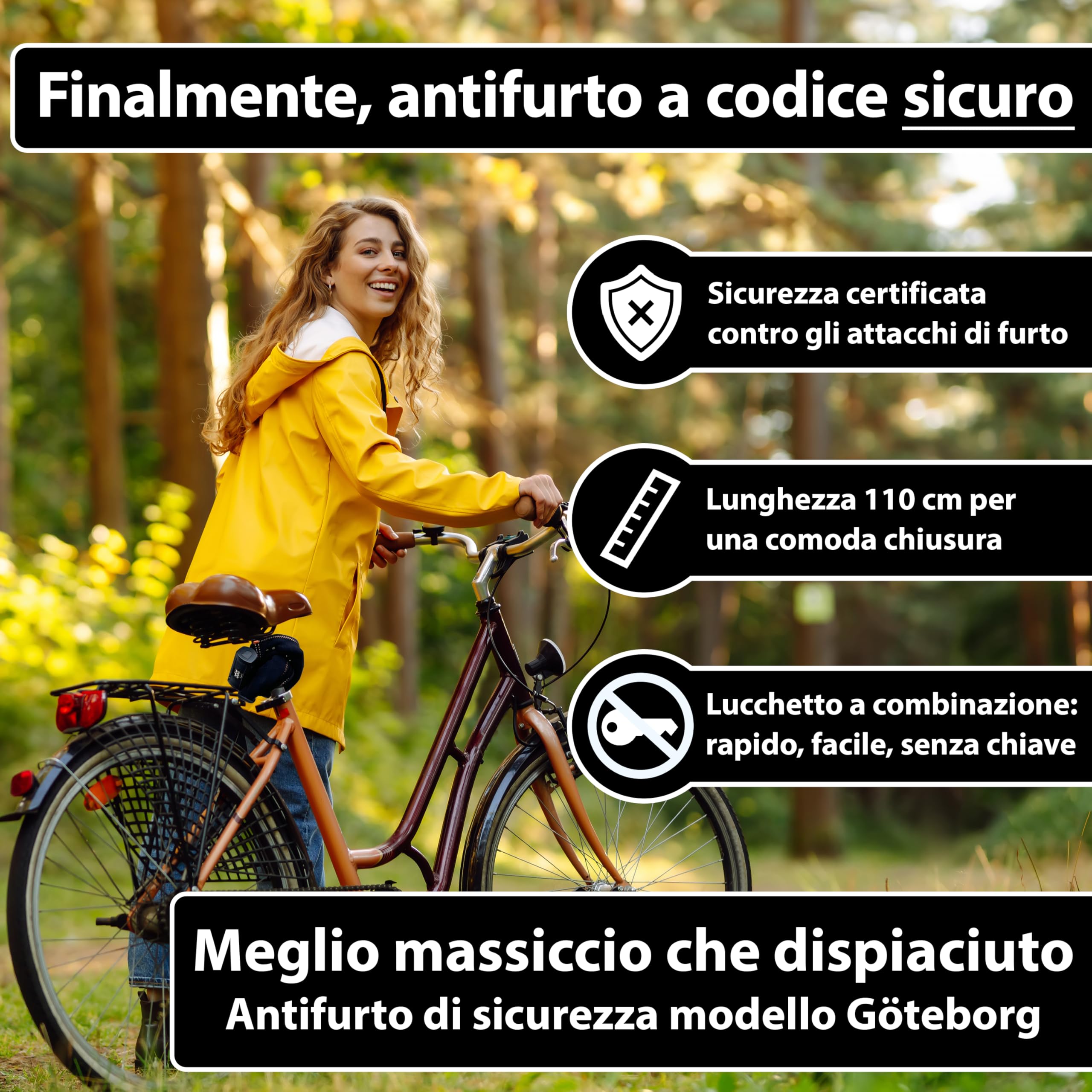 KOHLBURG antifurto massiccio 110 cm a combinazione con massima sicurezza [Sold Secure GOLD] – catena antifurto a combinazione & maglie da 8 mm – antifurto a codice per bici; e‑bike & moto