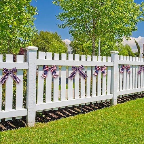Miniatura 7 de Whaline 5 rollos de cinta patriótica para el 4 de julio, estrellas y rayas de arpillera con borde con alambre, cinta decorativa de bandera