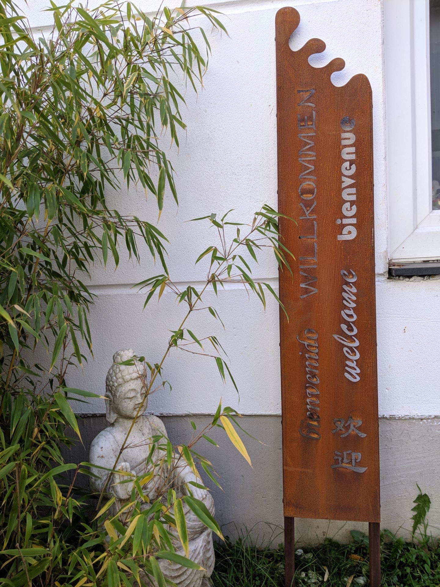 Zen Man Edelrost GartenTafel Willkommen Garten Metall Tafel Rost Schild Text GartenDeko Figure Rost Willkommen Gartenstecker Handarbeit 20 * 2.1 * 130cm 032010