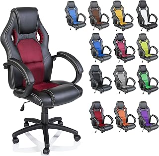 TRESKO® Sedia da ufficio Poltrona ufficio Versione Racing 14 diferente colores, braccioli imbottiti, inclinazione, sollevare SGS testato (Bordeaux)