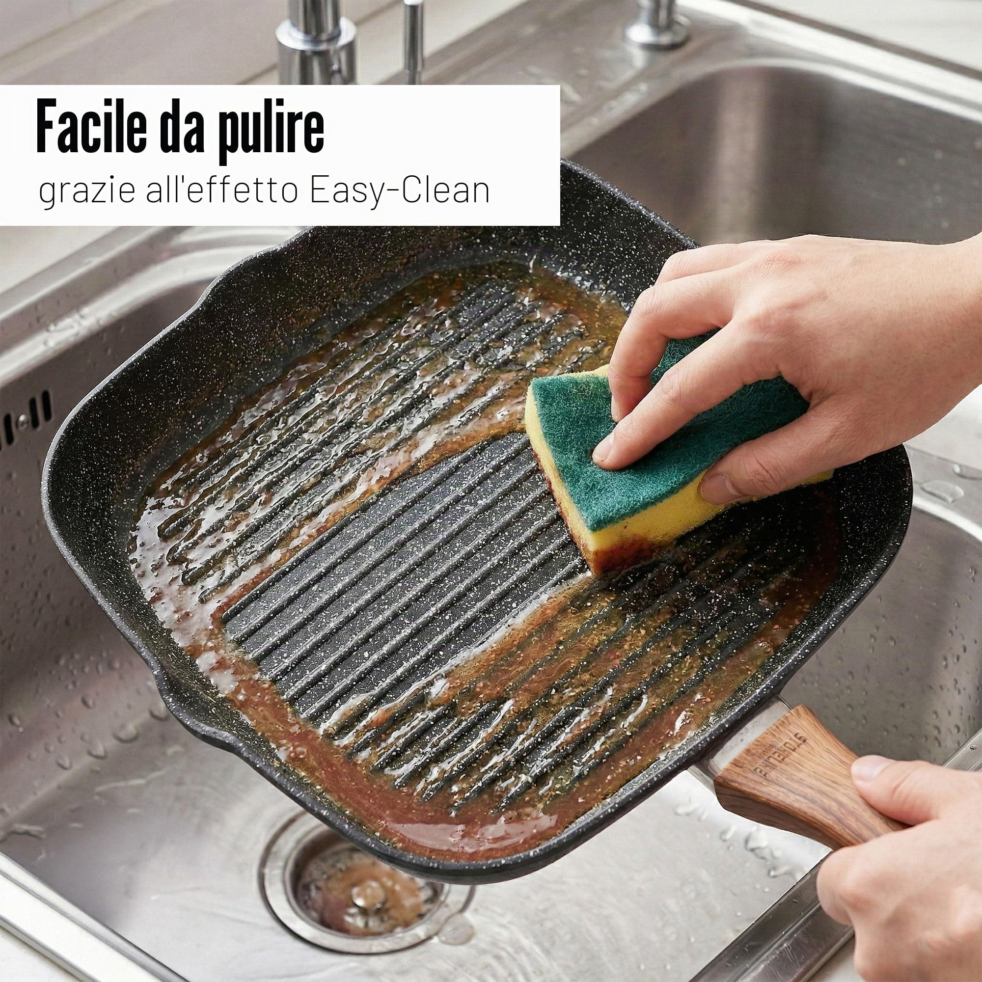 STONELINE® - Bistecchiera Back to Nature 28 x 28 cm, con 2 beccucci, adatta a induzione
