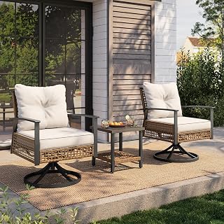 3 Piece Wicker Swivel Rocking Chair Set