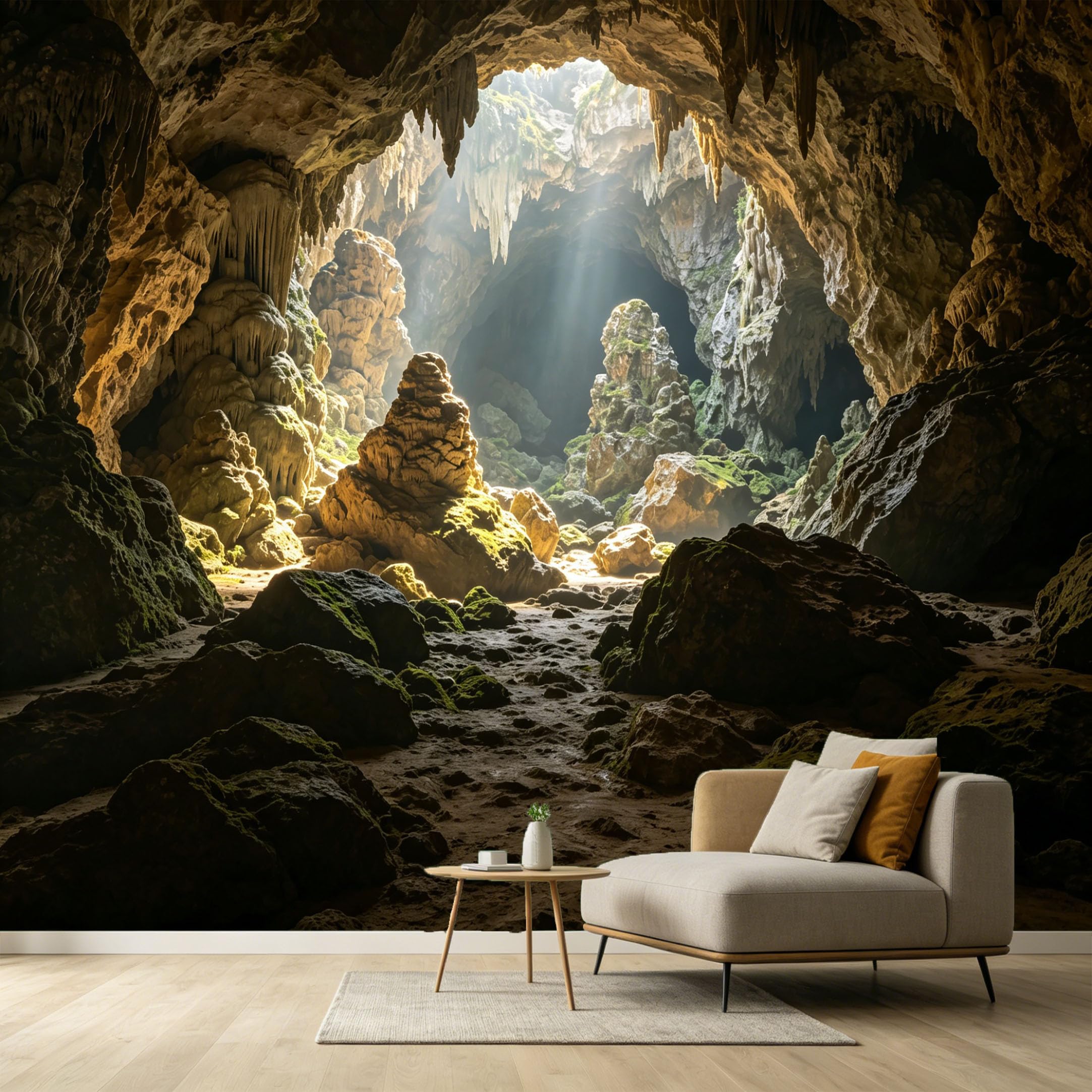 Custom Size Wall Murals Subterranean Cave Landscape 3D Trompe L'Oeil Light Beams Rock Formation SelfAdhesive Wall Fabric Removable Large Wallpaper for Photo Living Room