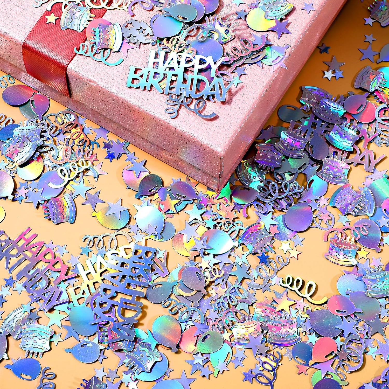 Iridescent Happy Birthday Confetti, Glitter Birthday Cake Table Decorations Metallic Foil Balloon Table Scatter Decor for Disco Themed, Baby Shower(Dazzling)