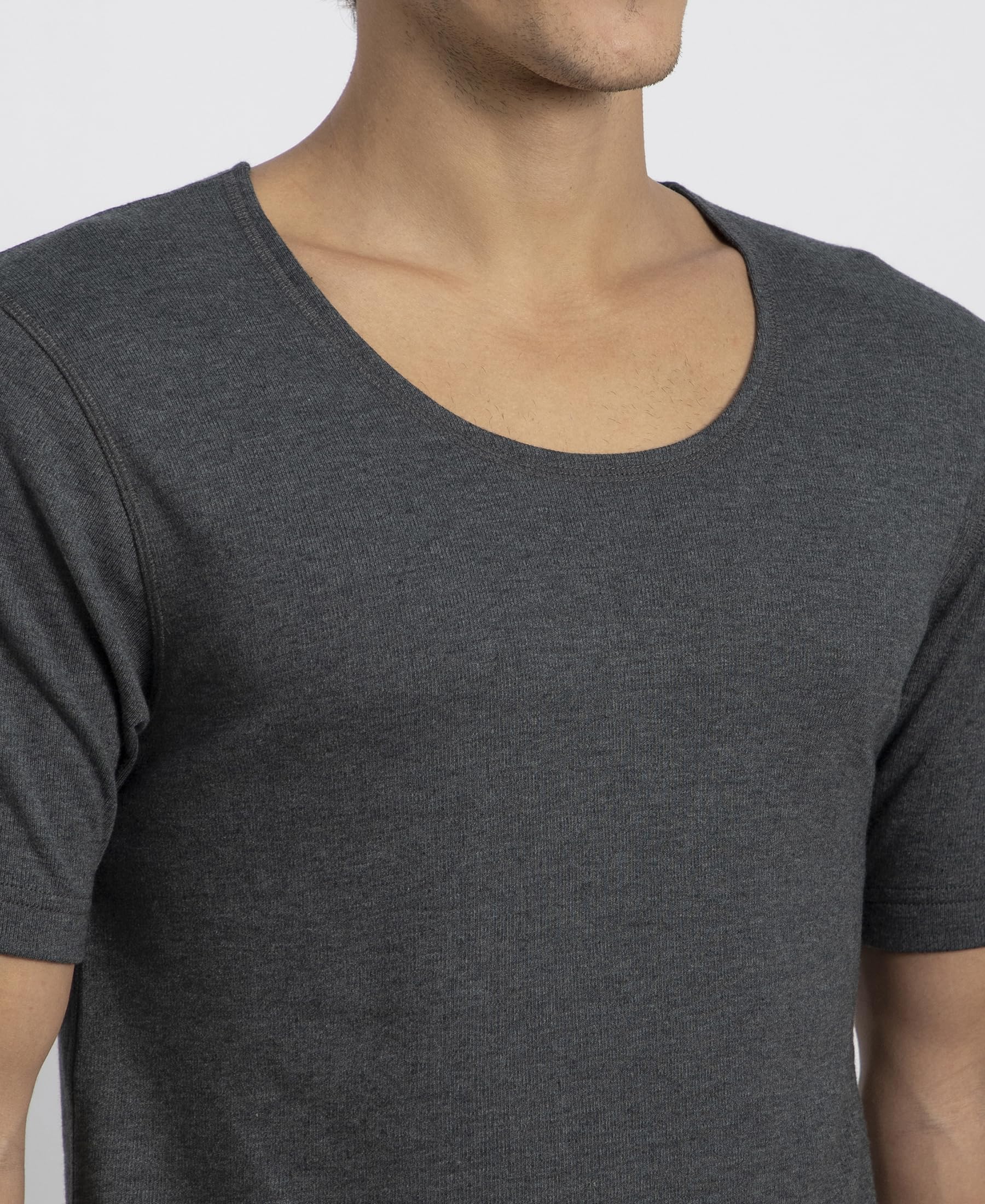 Jockey 2402 Men's Super Combed Cotton Rich Brushed Fabric Half Sleeved Thermal Undershirt with StayWarm Technology_Charcoal Melange_XL - Image 7 thumbnail