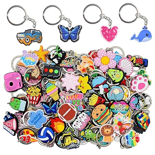 Gibleitz 30/50/100/200pcs Random Different Keychains, Lot Mixed Cute Keyring for