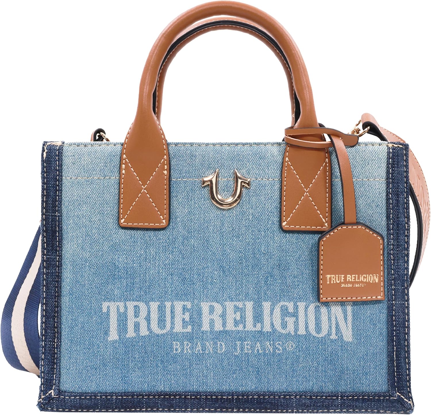 True Religion Women's Tote Bag, Medium Travel Purse Handbag with Adjustable Shoulder Strap and Horseshoe Logo