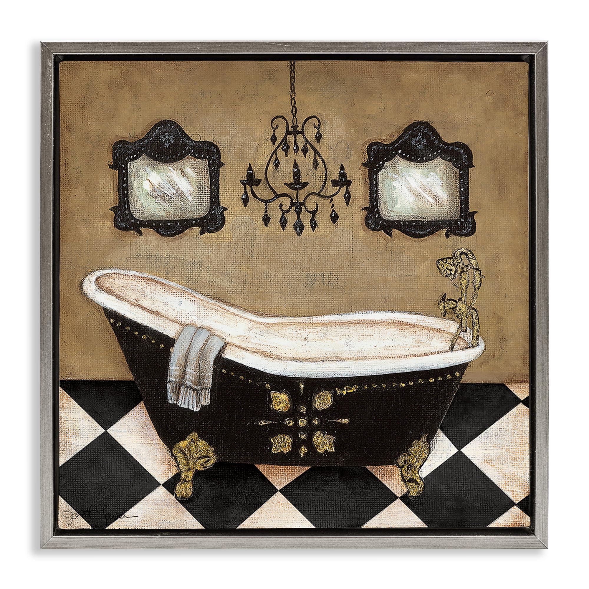 Stupell Industries Luster Gray (Matte) 'Elegant Vintage Bathtub'| Floating Frame Canvas Art