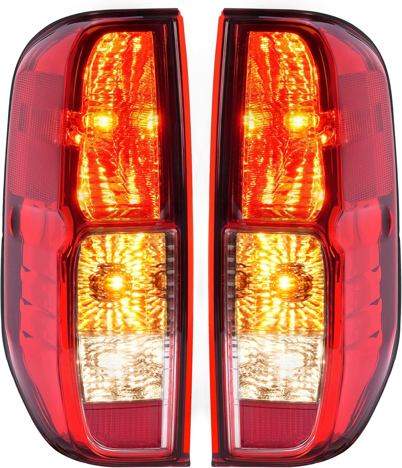 HECASA Pair Tail Lights Halogen w/Bulbs Compatible with 2005-2021 Nissan Frontier Rear Brake Lamp Red Lens Driver & Passenger Side Replacement for NI2801206 NI2801170 NI2800206 NI2800170