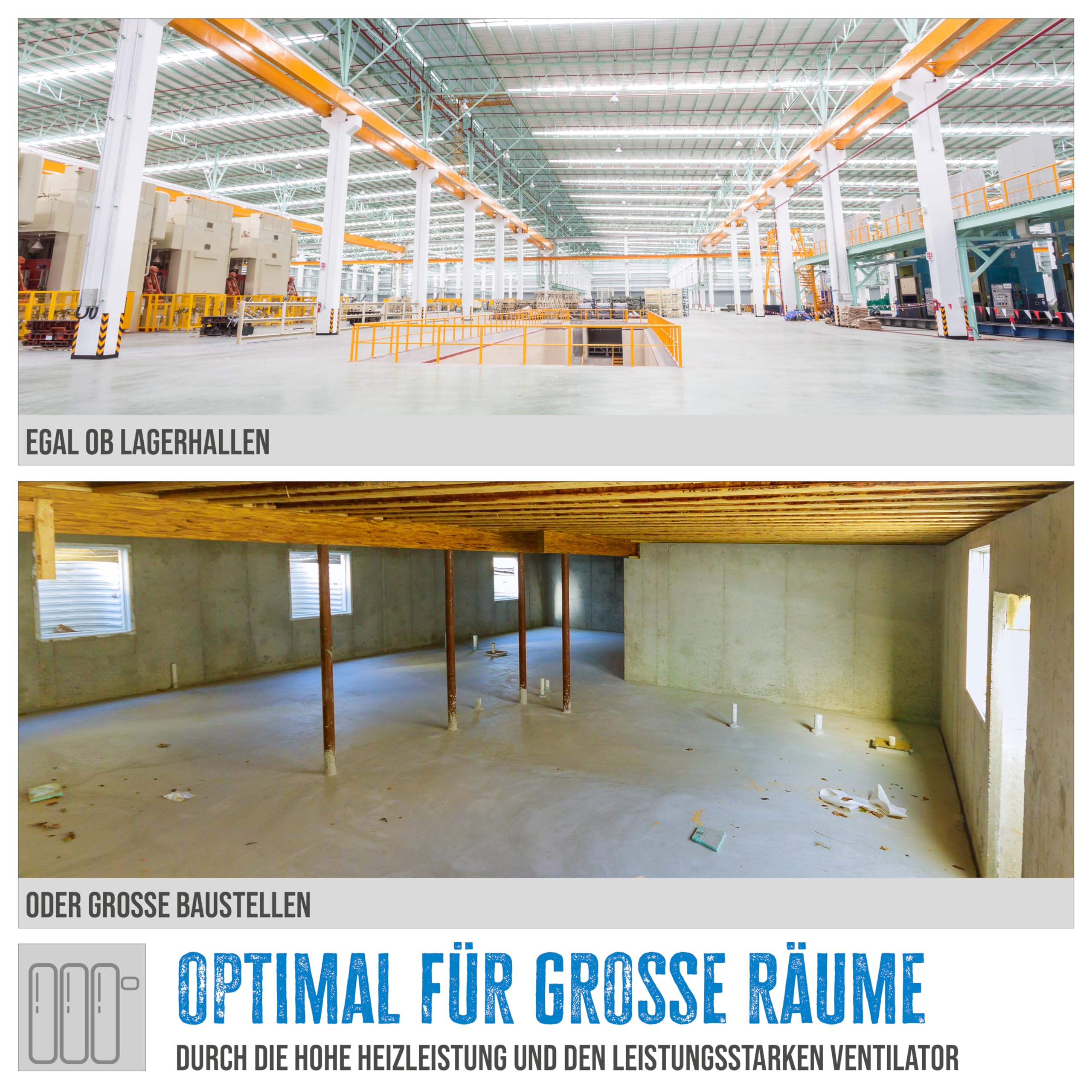 Güde Riscaldatore elettrico GH 9 E (9 kW, 2 livelli di calore 4,5/9 kW, funzione ventilatore, potenza soffiante 742 m³/h, angolo di inclinazione e spegnimento, protezione da surriscaldamento,