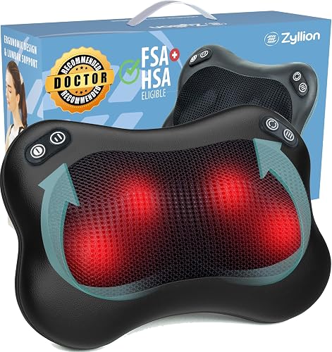 Zyllion ZMA-34 Back and Neck Massager with Heat for Pain Relief, Black
