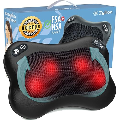 Zyllion Shiatsu Back and Neck Massager with Heat - 3D Electric Kneading Deep Tissue Massage Pillow with 2 Speeds for Muscle Pain Relief, Black, ZMA-34