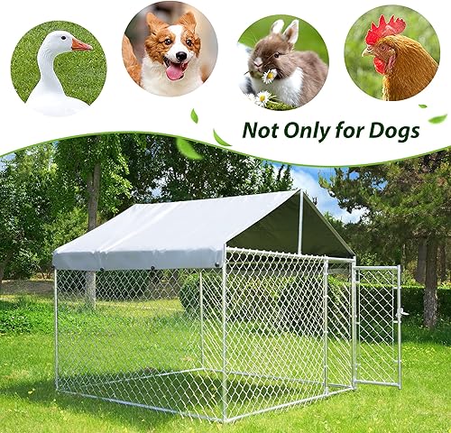 Miniatura 7 de HITTITE Perrera extra grande para perros al aire libre, resistente al óxido con techo, cadena galvanizada para perros con cubierta impermeable