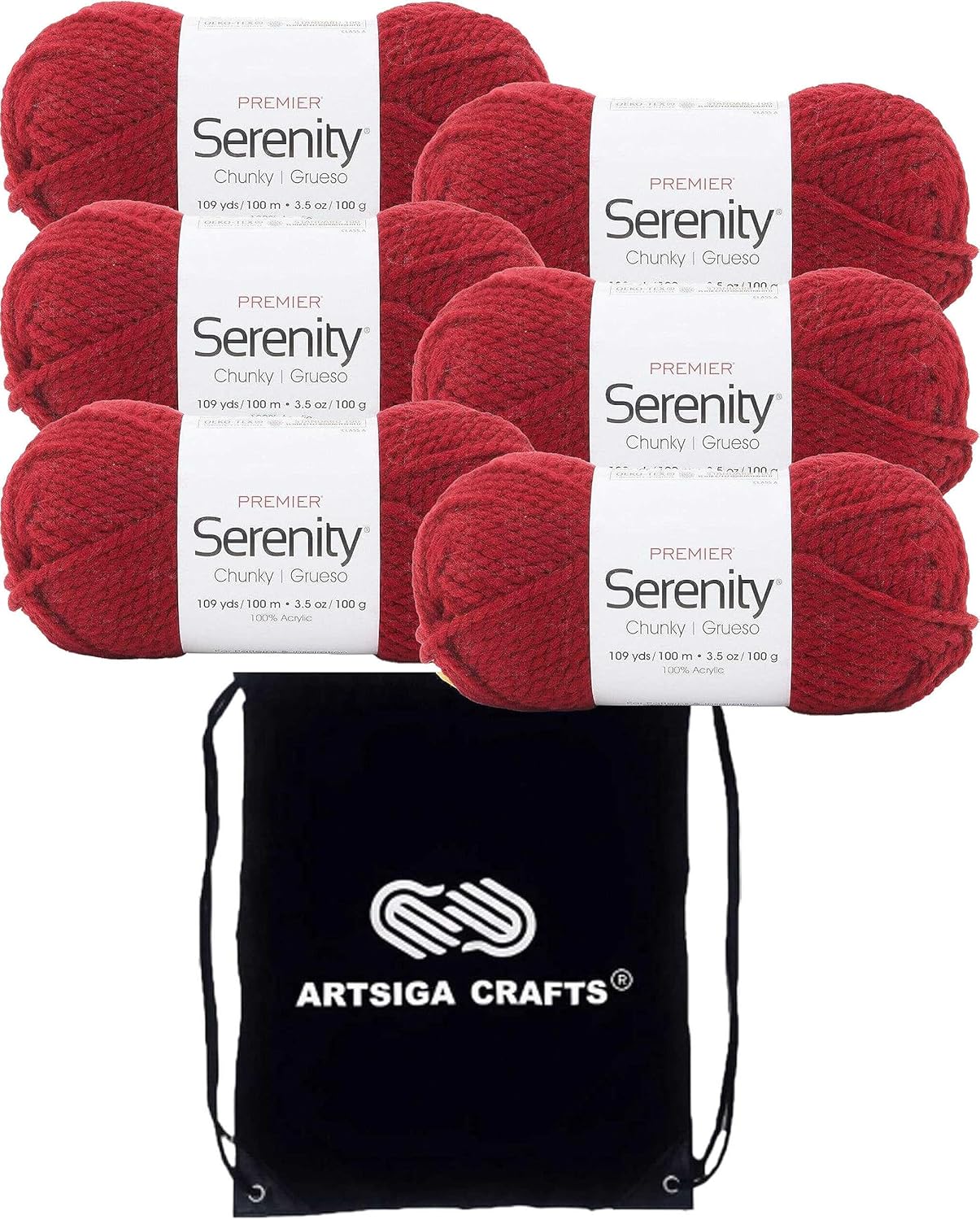 Premier Yarns Serenity Chunky Solid Pristine DN700-21 (6-Skeins - Same Dye Lot) Chunky Bulky #5 Acrylic Yarn for Crocheting and Knitting with Project Bag