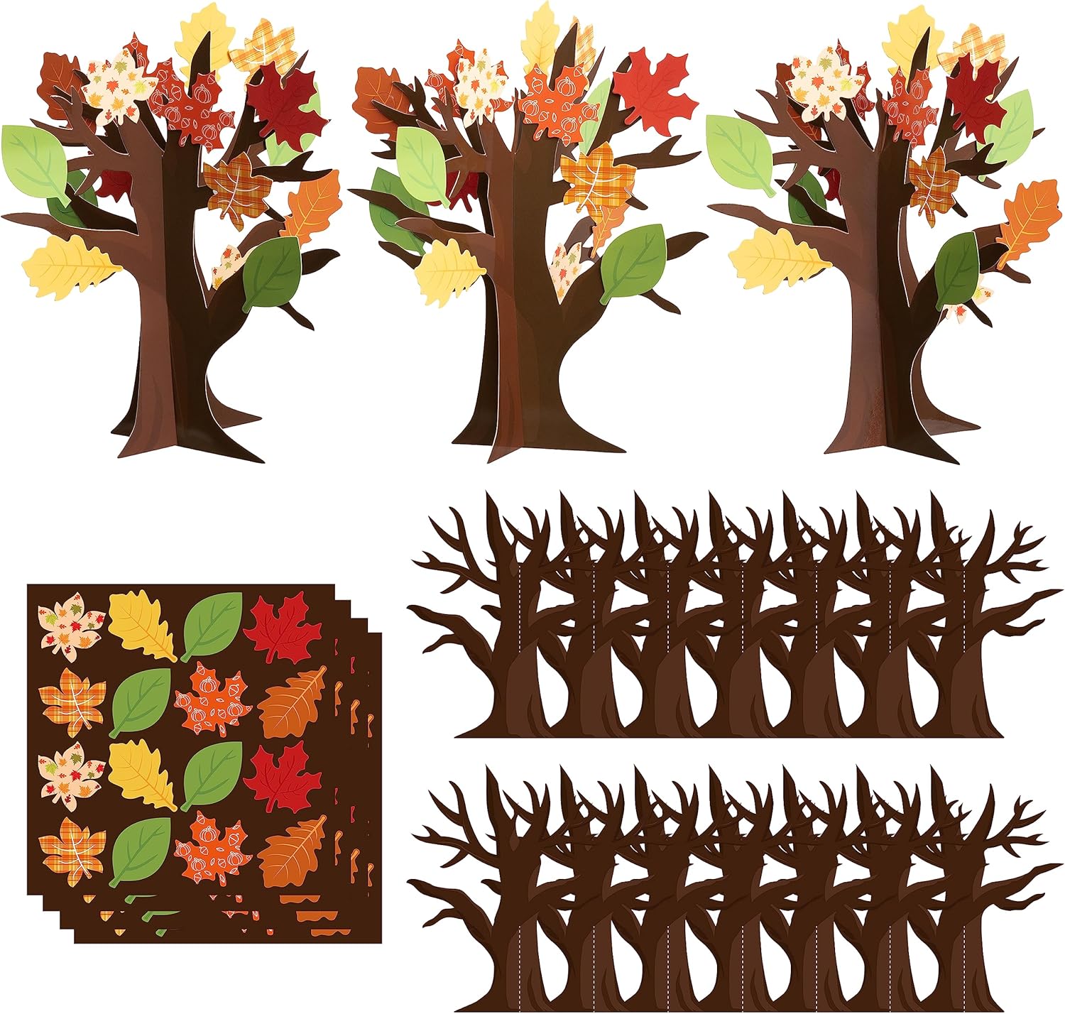 WATINC Fall Thankful Trees Craft Kits for Kids, Autumn Maple Oak Leaves Make Your Own DIY Thanksgiving Trees Decoration Thankful Craft Kit Supplies Home School Fun Activities for Kids （48PCS）