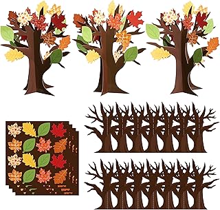WATINC 16Pcs Fall Thankful Trees Craft Kits for Kids, Autumn Maple Oak Leaves Make Your Own DIY Thanksgiving Trees Decoration Thankful Craft Kit Supplies Home School Fun Activities for Kids