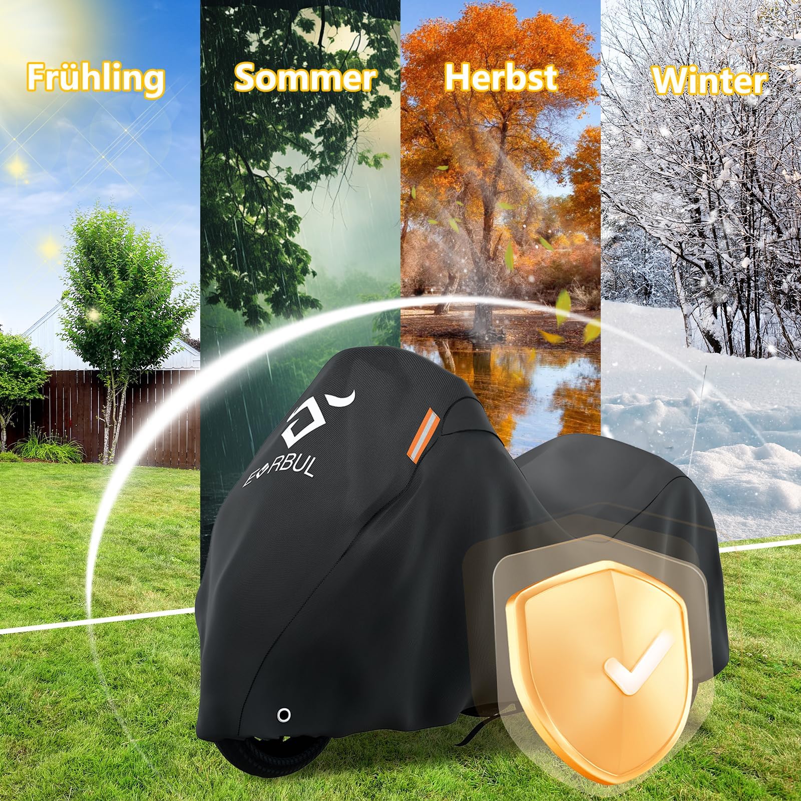 EVRBUL Funda impermeable para moto de triciclo de 3 ruedas con tiras reflectantes y asa resistente al viento, compatible con Harley Davidson CVO Tri Glide, Honda Gold Wing Trike, 274 x 149 x 149 cm