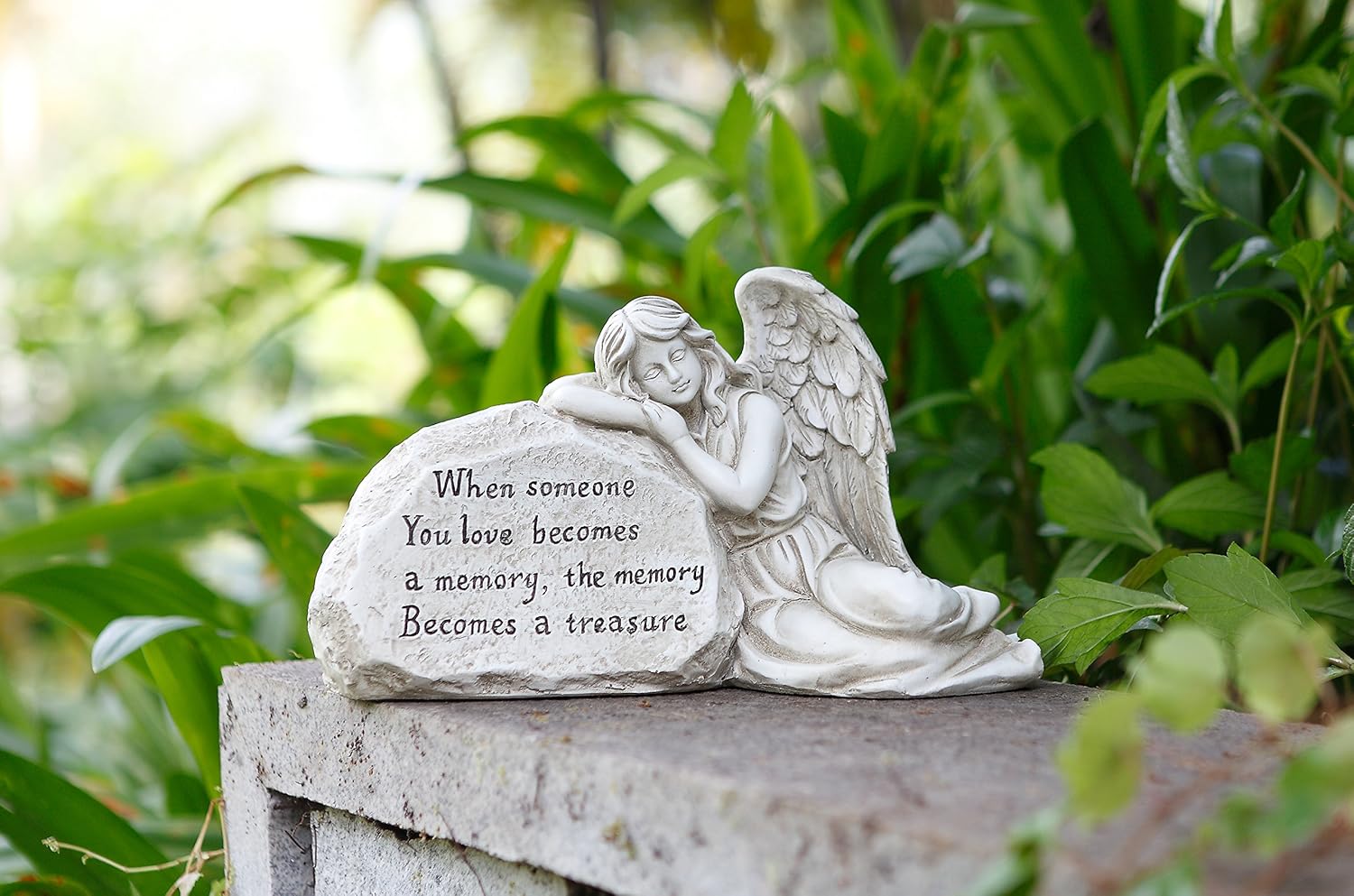 Napco Imports Outdoor Garden Patio Memorial Statue Figurine 6.75 x 12.5 Inch Resin Sleeping Angel on Plaque
