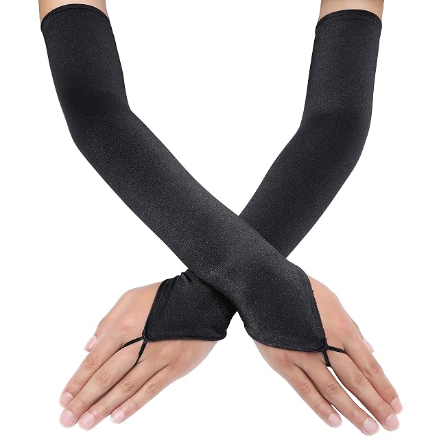 Coucoland Guantes de satén para mujer de los años 20, Negro clásico, Talla