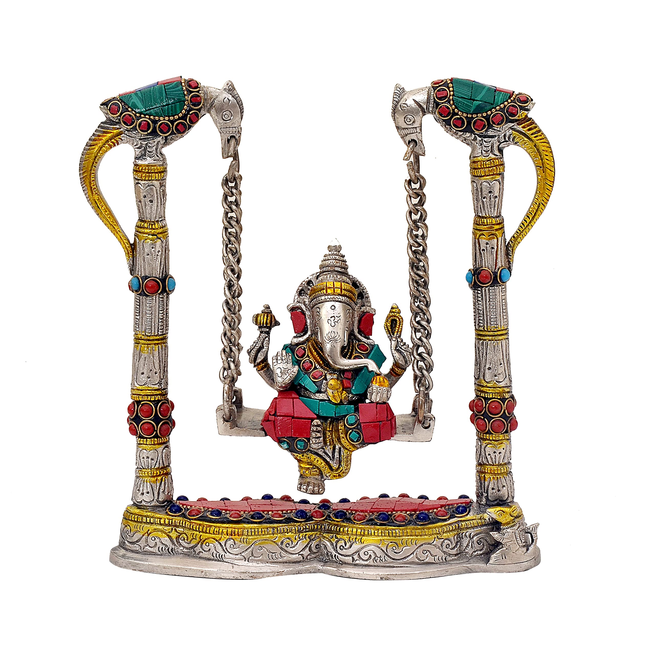 Statue de Ganesha en laiton sur balançoire de 20cm pour un coin zen et feng shui