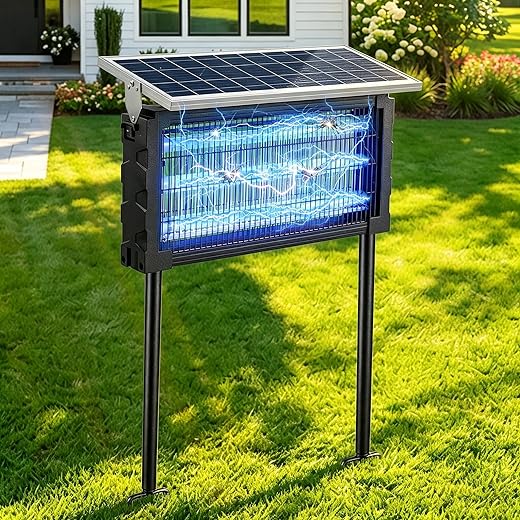 2026 Solar Mosquito Zapper Outdoor Bug Zapper Outdoor Solar 4500V Waterproof Electric Fly Trap with Panel Sensor & Indoor Insect Zapper for Home Backyard Patio Camping Garden