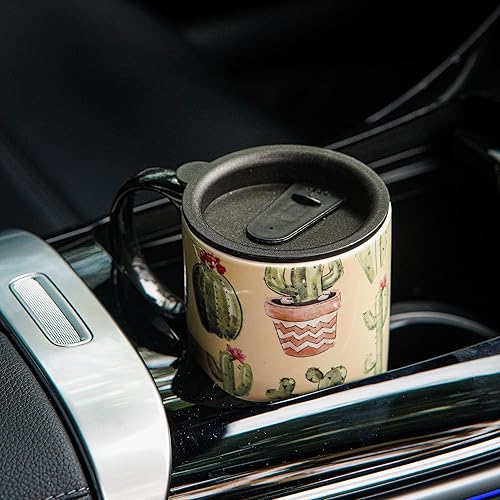 Miniatura 2 de Topadorn Taza de cerámica para café, taza de té con leche de porcelana con tapa, 17 onzas, cactus