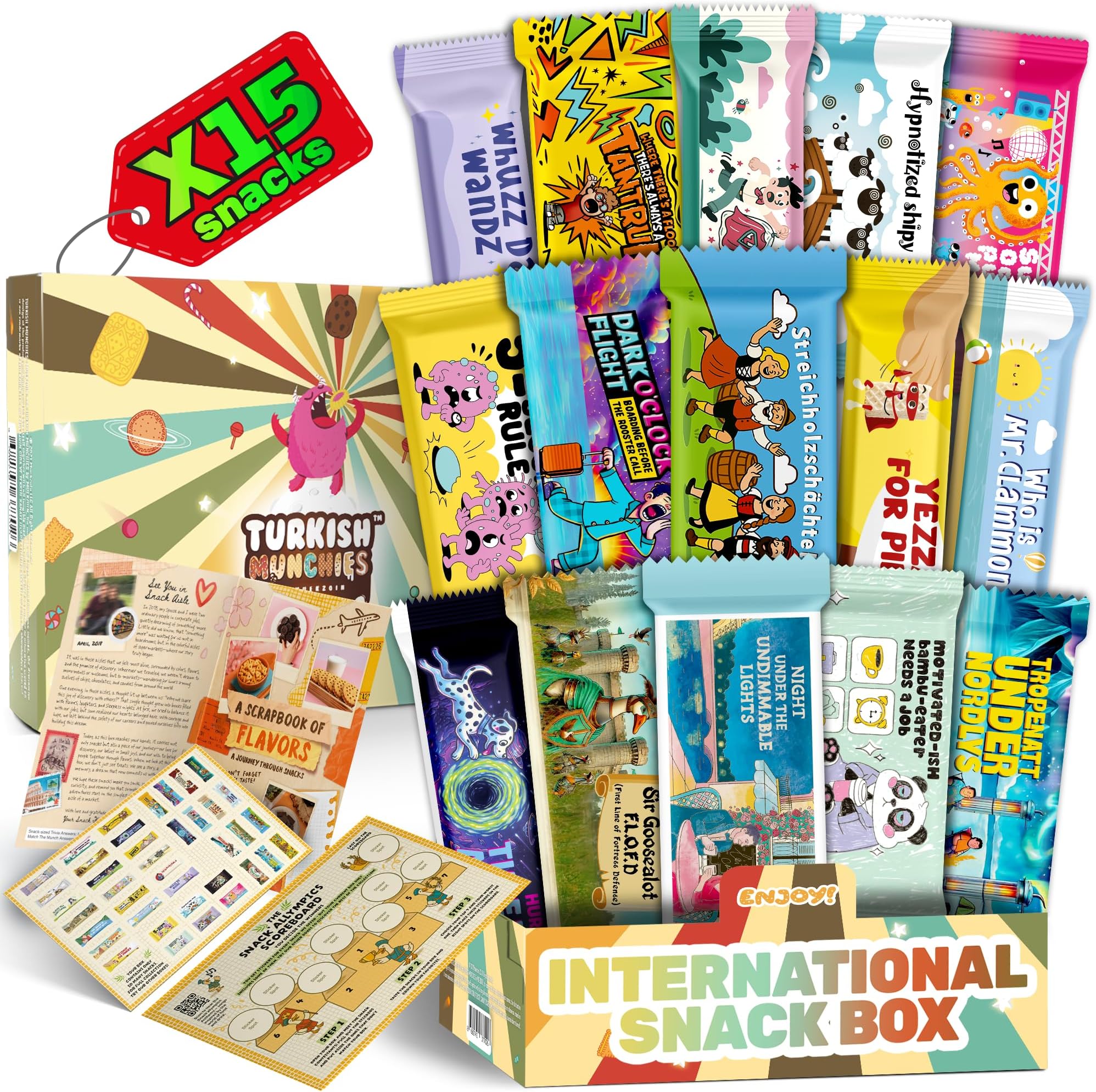 Midi International Food Hamper | Premium Exotic Foreign Foods | Unique Hampers & Gourmet Gift for Men and Women | American Alike Retro Turkish Foods | 12 Full-Size + 1 Bonus Snacks