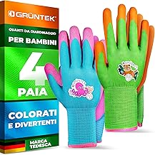 GRÜNTEK Gardening Gloves for Children Play Work for Children, 4 Pairs – Latex Coated. BPA Free, EN420 / EN388 Certificates (Size 5)